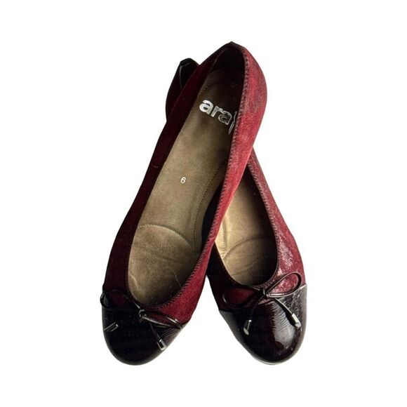 ARA BURGUNDY SUEDE CUP TOE FLATS. - Picture 1 of 9